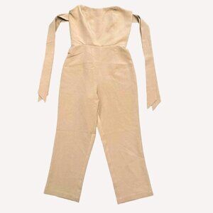 Kittenish Jessie James Decker Cropped Wide Leg Jumpsuit Sz M Tan Tie Strap NEW